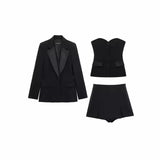 Women's Clothing 2025 Spring New Silk-Sense Texture Spliced Tight Body Clothes + Open-Fork Splicing Skirt
