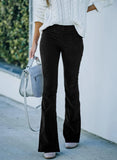 Color High Waist Slim-fit Flared Corduroy Elastic
