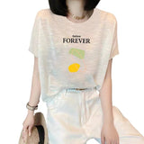 Shoulder Short-Sleeved T-Shirt Lady Loose Summer New Bamboo Festival Cotton Age-Red-Down Shirt Fashion Casual