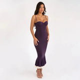 Solid Long Flared Two-piece Crop Sleeve Midi Dress- Outfit
