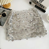 Champagne Sequin Mini Skirts For Women Fashion Sexy Shiny High Waist Aline Skirt Purple Glitter Evening Party Club