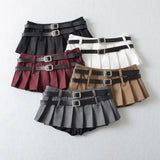 Zingj Trendy Women's Wear Low-Waist Sexy Double-Belt Pleated Skirt Plain Underwear Anti-Smooth Belt Skirt Half