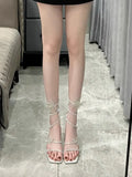 Water Drill High Heel Sandals Women 2025 Summer New Coarse Heel Snake-Shaped Winding Roman High