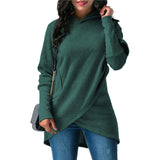 Casual Women Solid Hoodies Autumn Irregular Hoodies Vintage pockets Hooded Sweatshirts Pullover Overized