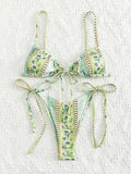 Ethnic Floral Lace Up Bikini Set- Outfit