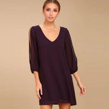 Beach Cami Summer Shirt Dress Women Casual Double V Neck Casual Shift Dresses Sexy Long Sleeve Vacation Midi