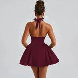 Deep V-Halter Backless A-line Mini Dress- Outfit