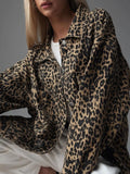 New Retro Leopard Print Niche Collar Denim Jacket Spring Fashion Loose Trend