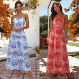 Zingj Years New Sexy Chest Small Fresh Print Lace-Up Long Dress