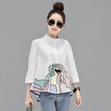 Autumn New 20251 Korean Version Of The Female Seven Sleeve Embroidered A Word Shirt Doll