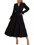 Autumn Long Dress Long Sleeve V-Neck Layered Lotle Leaves By The A-Line Cocktail