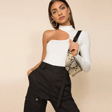 Rompers Women Jumpsuits Bodysuits Fashion High Neck Solid One Shoulder Sexy Club Hollow Out Bodycon Bodysuits
