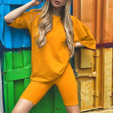 Solid Outfits Women's Two Piece Suit with Belt Home Loose Sports Tracksuits Fashion Bicycle Summer Hot Suit