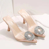 Zingj Large Size Sandals Women's Summer New Transparent Rhinestone Pointed Sexy High Heel Fashion Women's