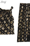 Knot Long Skirts For Women Fashion 2023 Printed Vintage Skirt Woman Mid-Waist Slit Skirt Sets Elegant Women's