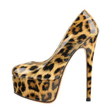 Onlymaker Women's Platform 16CM Thin Heels Pumps Fashion Leopard Round Toe Shoes Sexy Party wedding Stiletto Plus Size