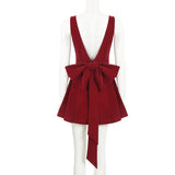 Red Backless V Cut Bow Mink Dress-Outfit