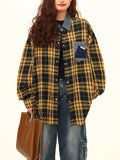 Zingj Advanced Sense Outside Wear Plaid Shirt Female Autumn New Style Loose Recreational All-Match Yellow Plaid
