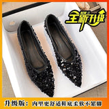 Black Pointed Single Shoes With Soft Bottom Flats And New Fashion Squints Korean Version Of Light Mouth Flat