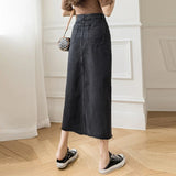 Long Maxi Denim Skirt for Women's Y2k Korean Fashion 2023 Female Loose Sexy Side Slit Open Legs Skirts Jeans Retro Bag