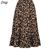 Casual Loose Ruffle Swing A-line Skirt for Women Summer Skirts 2022 New Elastic High Waist Maxi Sexy Leopard Print