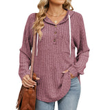 Zingj Autumn And Winter New Hooded Draw Rope Button Hole Strip Long Sleeve Hoodie Top-Outfit