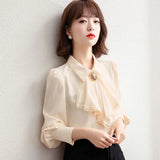Polo Collar Blue Chiffon Shirt Women's Spring Dress 2025 New Chic Top Female Spring And Autumn Design