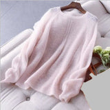 Round Neck Thin Sweater Women Loose Solid Color Hollow Simple Bottoming Pullover Sweater Female Spring Summer
