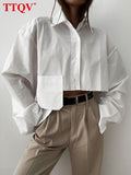 Autumn Fashion Chic White Women Blouse Sexy Lapel Long Sleeve Crop Shirts Lady Streettop Woman Blusas Clothing