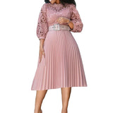Round Neck Fashion Plus Size Lace Crochet Sexy Pleated