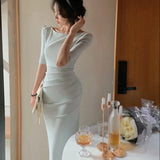 Dress For Women Elegant Midi Bodycon Dress Office Ladies Solid Clothing Femme Fashion Summer