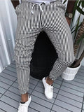 Autumn New Business Casual Striped Printed Pencil Pants For Men Mid Waist Long Pants Streetwear Fashion Men's Slim