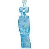 Women Summer Sexy Halter Printed Hollow Out Bodycon Sleeveless Backless Beach Dress 2021 Female Clothing