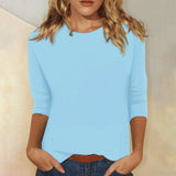 Zingj Women's Top With A Round Collar Seven-Sleeve Solid Color T-Shirt-Outfit