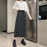Zingj New Autumn Dress 2024 Women's Skirt High Waist Long Skirt Slit Jeans Skirt-Outfit