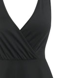 Color Low Cut Plunge Colorblock Crisscross High Low Dress Fashion Midi Plunging Neck Sleeveless High Stretch Femme