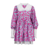 Zingj Spring New Dress Fashion Long Sleeve High Waist Print A-Line Skirt Doll Collar Fluffy Skirt-Outfit