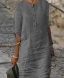 Spring Cotton And Linen Long-sleeved Dress
