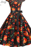 Print Halloween Women 2023 Summer O Neck Short Sleeve Party Robe Femme Elegant Vintage