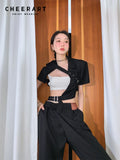 Designer Summer Cropped Blazer Women Black Short Sleeve Coats Jackets For Women 2022 High Fashion
