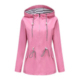 Long-sleeved Waterproof Mid-length Trench Hooded Striped
