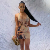 Women Summer Halter V Neck Sleeveless Printed Bodycon Party Mini Dress 2021 Female Clothing Streetwear Wholesale