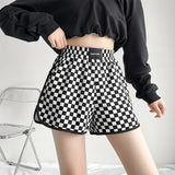 Checkerboard Women's Shorts Loose Fashion High Waist Ladies Wide Leg Straight Pant Versatile Women Sports Shorts 2022