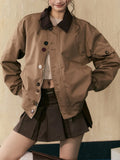 Zingj Brown Cleanfit Bump Color Jacket Coat Female Spring And Autumn Design Sense Lapel Versatile Niche Top