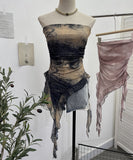 Tie Dyed Lotus Leaf Edge Mesh Shaft Irregular Ribbon Thin Belt Wrapped Bra Vest Top