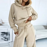 Zingj Series 2023 Grey Fake 2-Piece Casual Hoodie Wide-Leg Trouser Suit (2