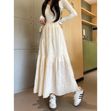 Embroidered Patchwork Spliced Maxi Skirt-Outfit