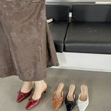 New Bows Fine Heels Large-Size Wine Red Wear Slippers Retro Tip