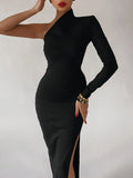 Dresses for Women Summer One Shoulder Maxi Dress Bodycon Sexy Black Long Fomal Wedding Evening Party Dress 2022