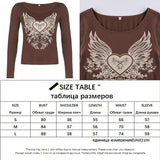 SUCHCUTE Sexy V Neck Goth Tops Dark Academia Long Sleeve Slim T-Shirts Harajuku Aesthetic Floral Printed Ladies Gothic